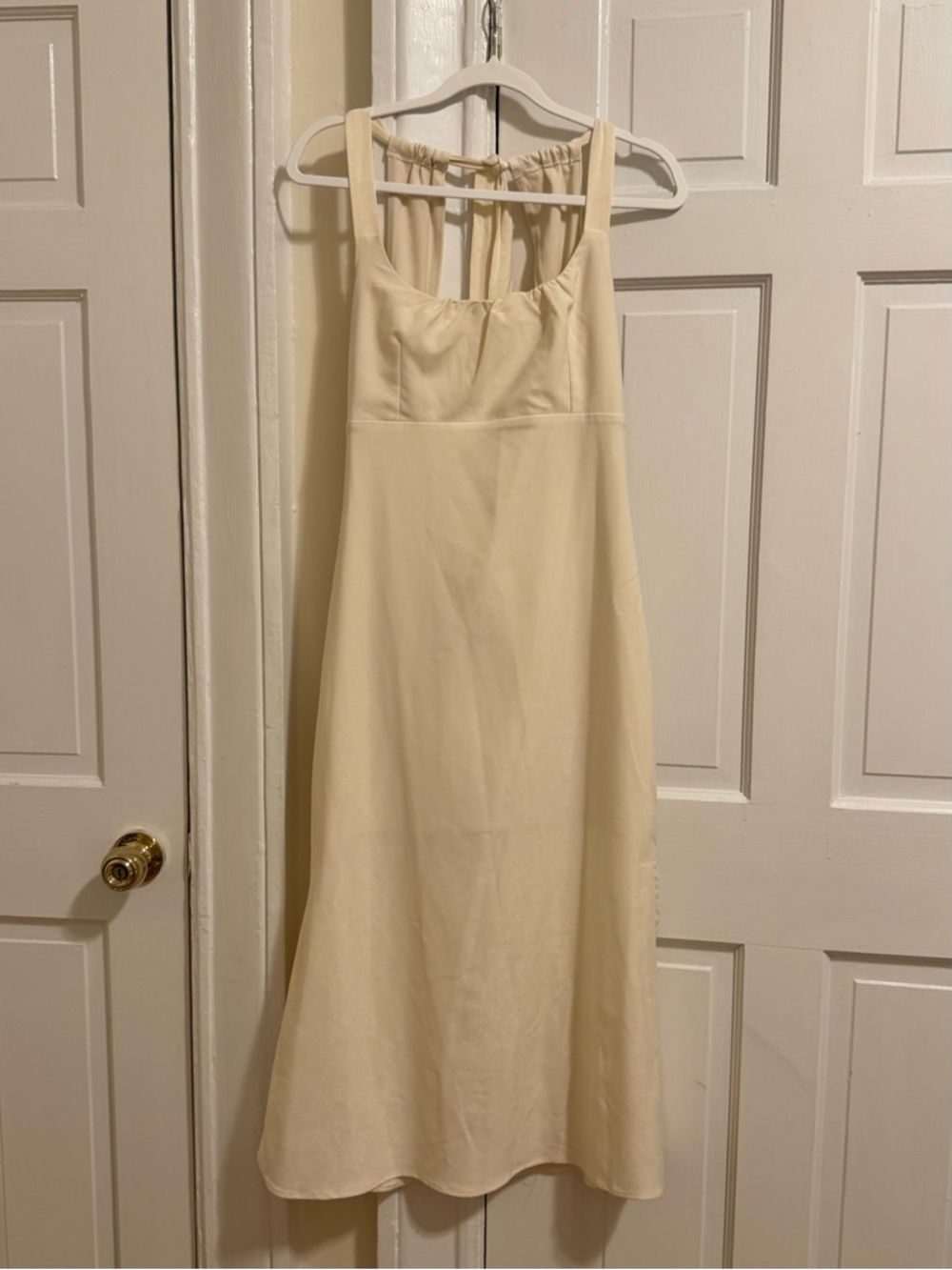 Lena Satin Ruched Midi Dress Ivory Bridal Engagement Backless L